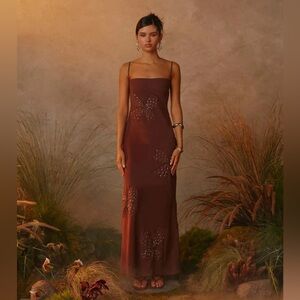 Peppermayo Bayla Beaded Flower Maxi Dress - Chocolate